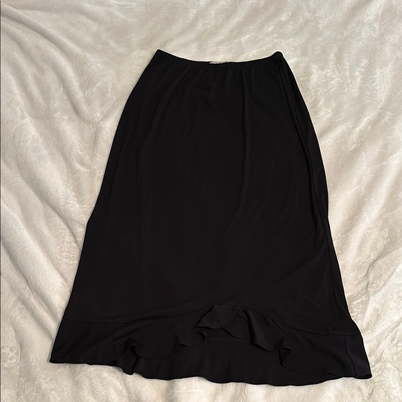 Notations Black Maxi Slip Skirt with Ruffled Asymmetrical Hem for Work - Picture 1 of 2